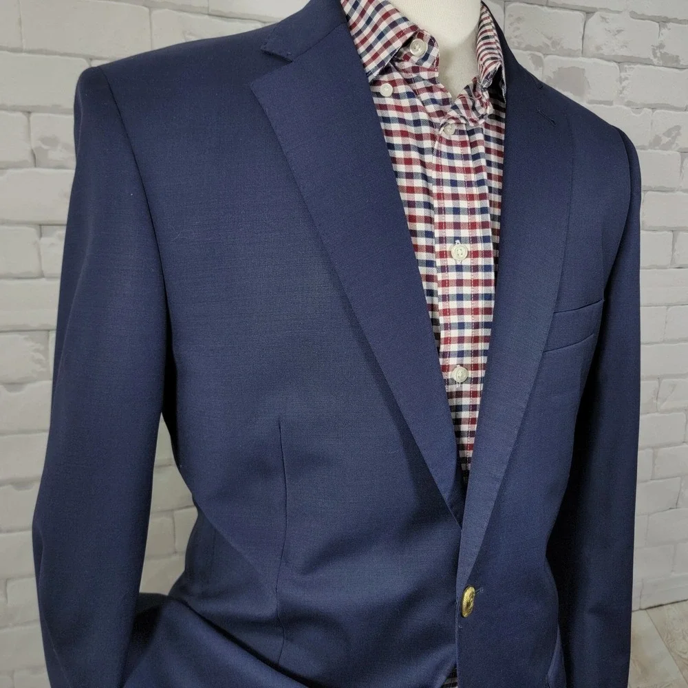 Guy Laroche Paris Men's Sport Coat Blazer Two Button Navy Blue Wool Blend Sz 42L